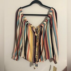 Rewind Multicolor Striped Blouse with Tie-Front